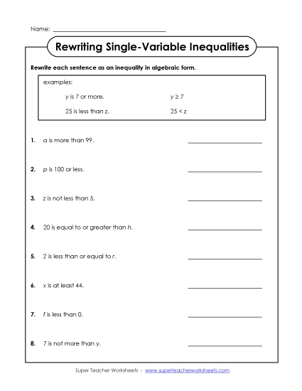Rewrite Inequalities<br>(Single-Variable; Basic)