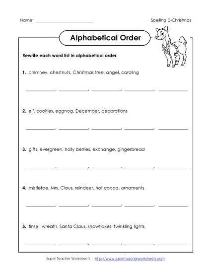 ABC Order Spelling Word Groups (D-Christmas)  Spelling D Worksheet