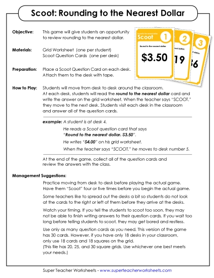 Scoot Class Game: Rounding to Nearest Dollar