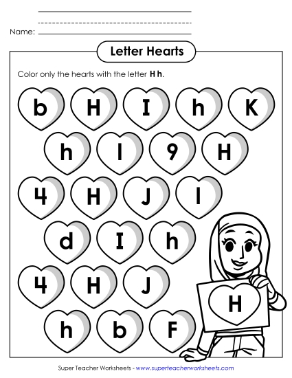 Letter H h Recognition - Hearts