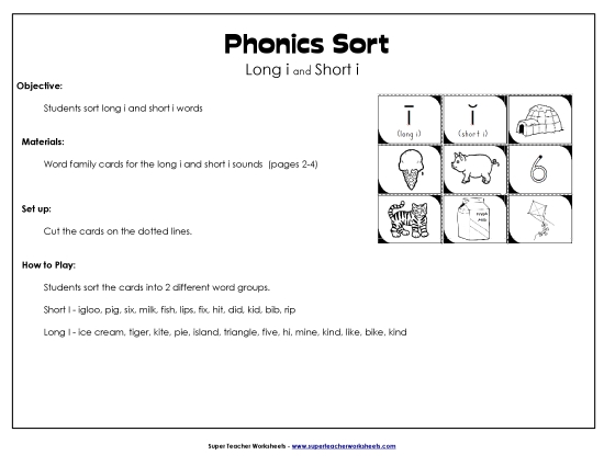 Word Card Sort:<br>Long I, Short I