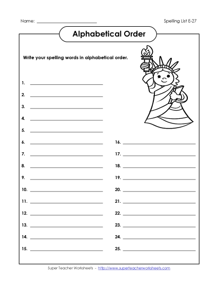 ABC Order: Write List (E-27)