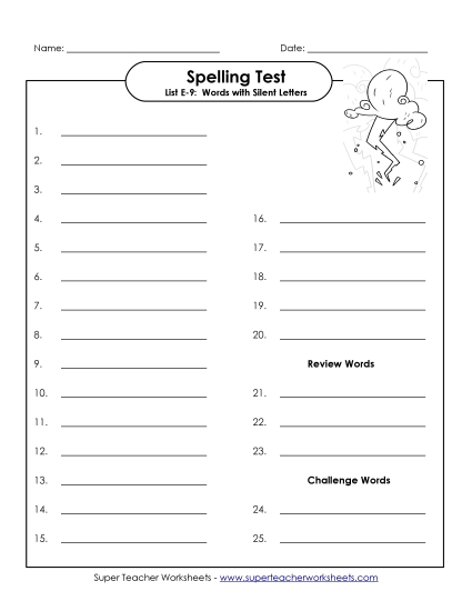 Spelling Test Template (E-9)