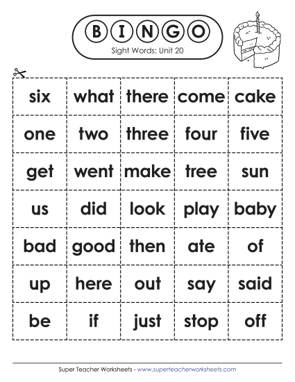 Sight Word Bingo (Unit 20)