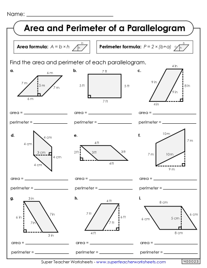 Areas & Perimeters of Parallelograms (Basic)