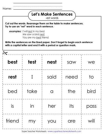 Make Sentences: Word Cards (-est)