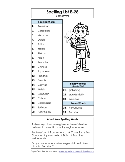 Spelling List (E-28)