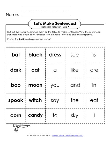 Let\'s Build Sentences (A-Halloween)  Spelling A Worksheet
