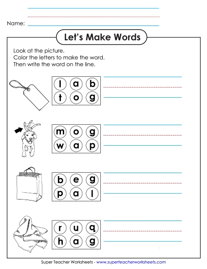 Color the Letters & Write (-ag)