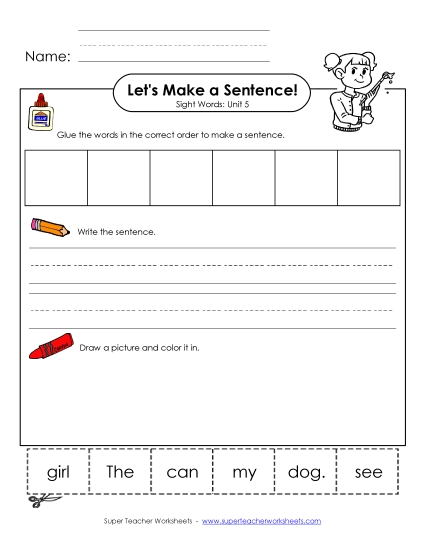 Make a Sentence<br>Cut and Glue (Unit 5)