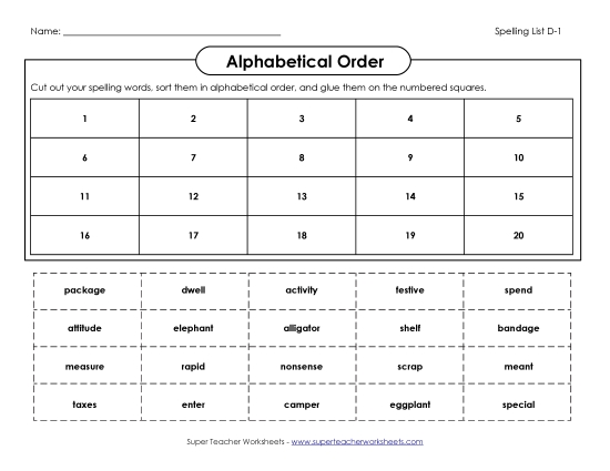 Alphabetical Order - Cut & Glue (D-1)