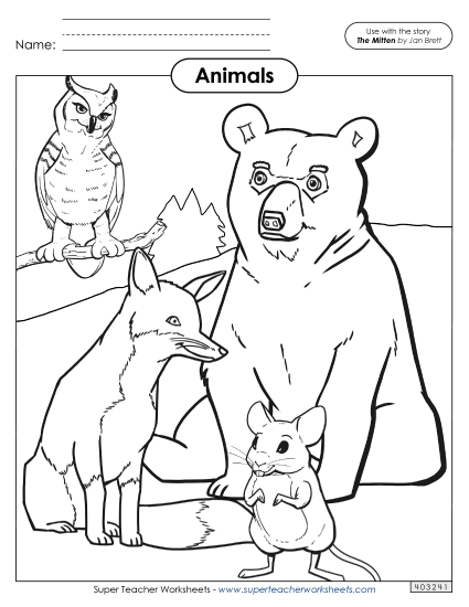 Animals from <i>The Mitten</i> Coloring Page
