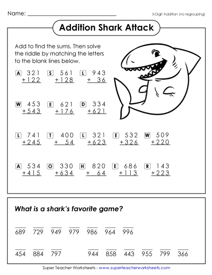 Shark Attack<br>(Addition / No Regrouping)