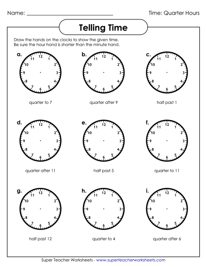 Draw Clock Hands: Quarter Hour