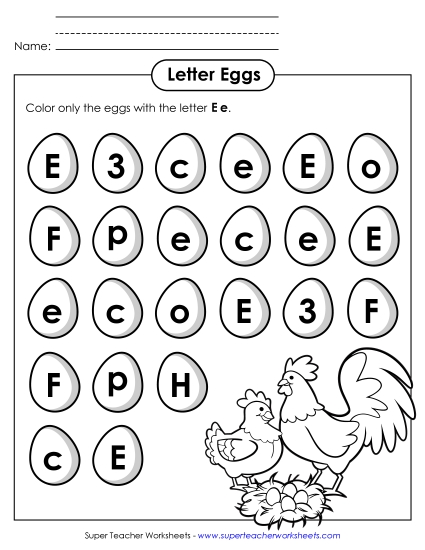 Letter E e Recognition - Eggs