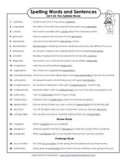 Spelling Test Sentences (E-22)