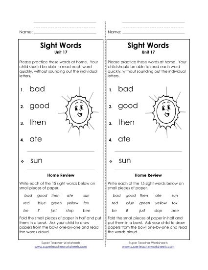 Take-Home List (Unit 17)
