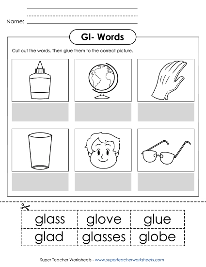 Cut and Glue (Gl- Words)