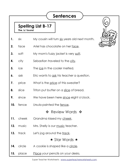 Spelling Test Sentences (B-17)