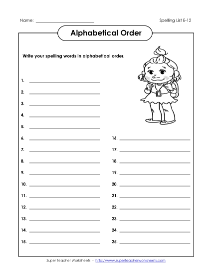 ABC Order: Write (E-12)