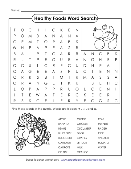 Word Search - Healthy Foods