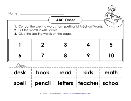 ABC Order: Cut and Glue (A-School Words) 