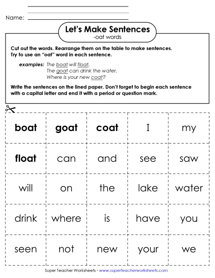 Make Sentences: Word Cards (-oat)