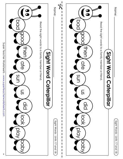 Sight Word Caterpillar:<br>Units 17 and 18