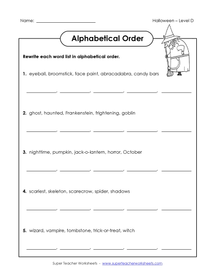 ABC Order Groups (D-Halloween)  Spelling D Worksheet