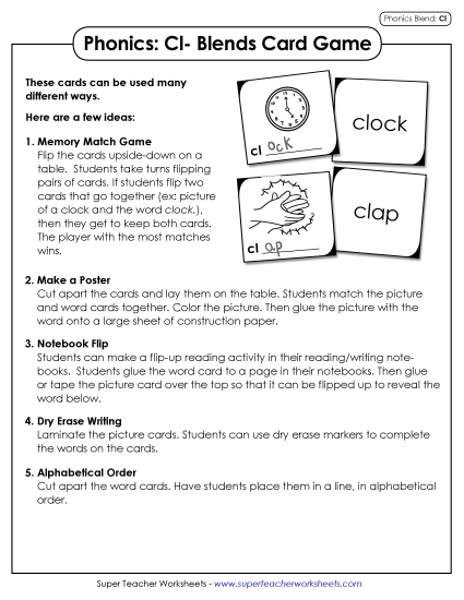 Phonics Card Game (Cl- Blends) 