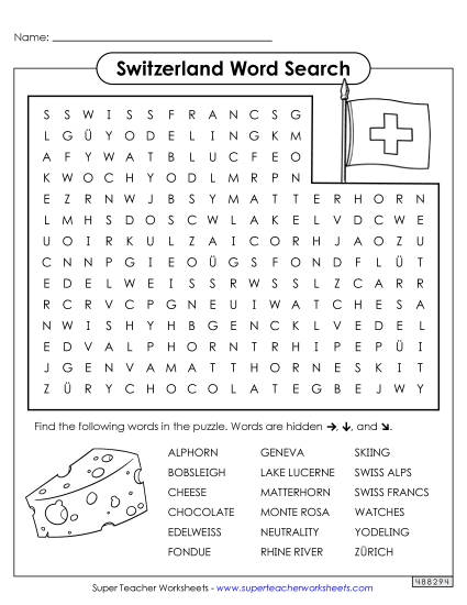 Switzerland Word Search