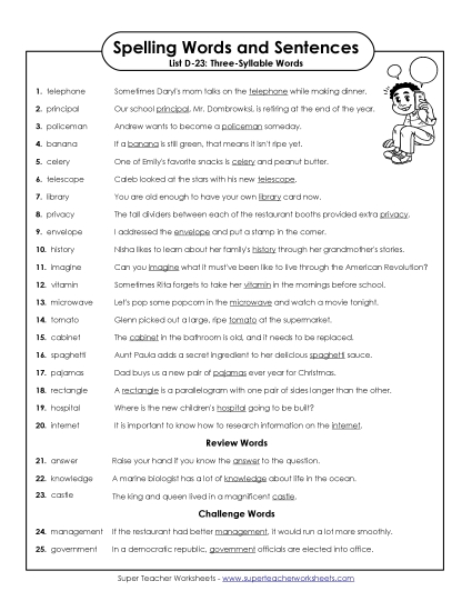 Spelling Test Sentences (D-23)