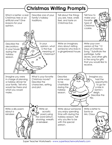 16 Writing Prompts Christmas Worksheet