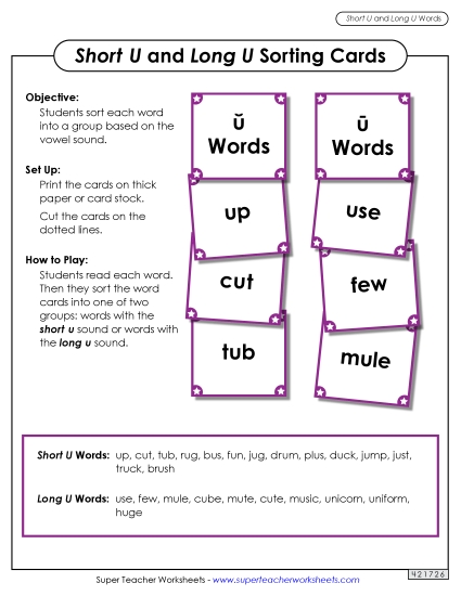 Word Card Sort:<br>Long U, Short U