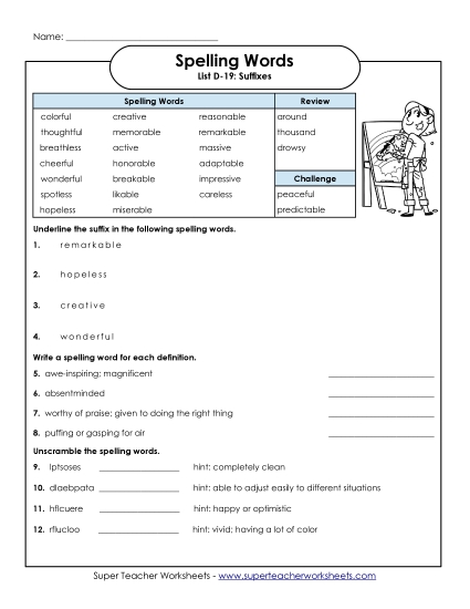 Spelling Question Worksheet (D-19)
