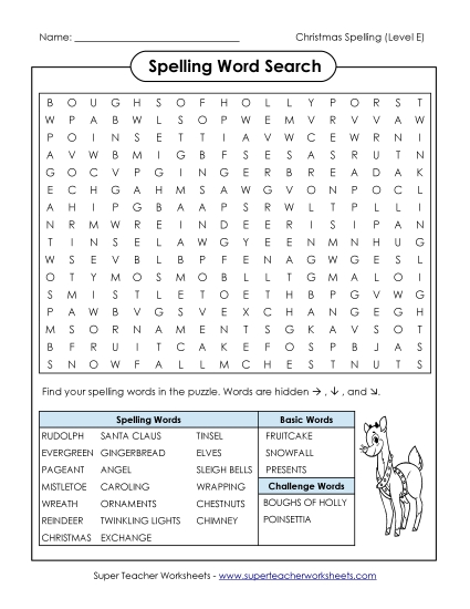 Word Search Spelling E Worksheet