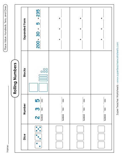 Place Value: Rolling Numbers (Dice)