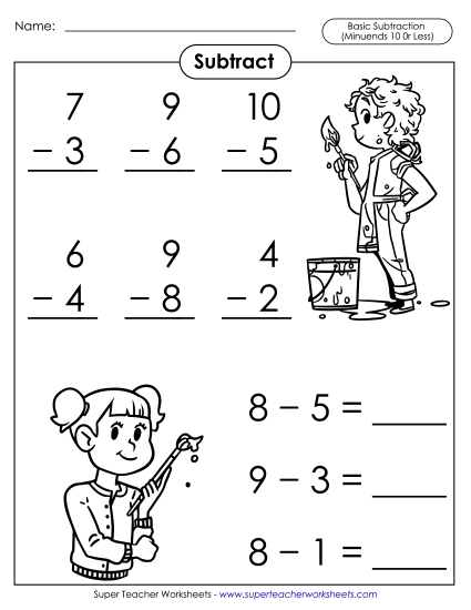 Basic Subtraction Facts: Painting (Minuends 10 or Less)