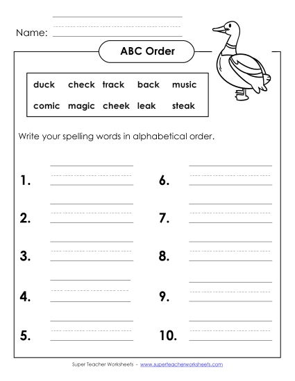 ABC Order: Write List (B-15)