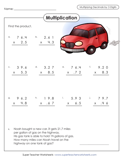 Multiplying Decimals by 2-Digit Numbers