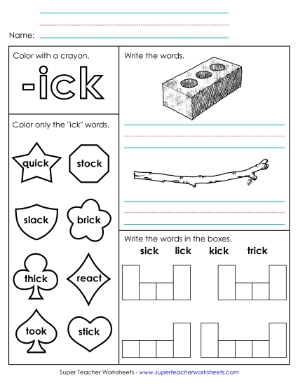 Worksheet 1 (-ick Words)