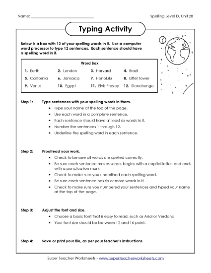 Typing Sentences Activity (D-28)