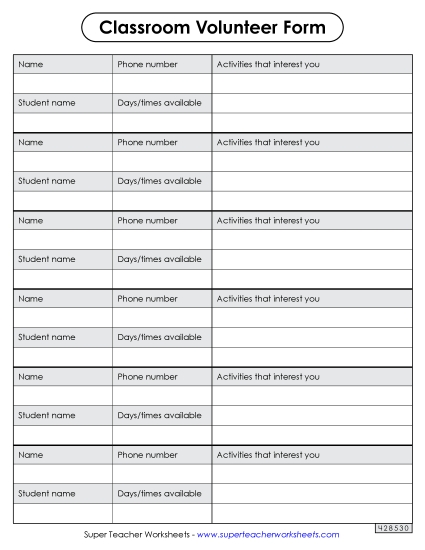 Classroom Volunteer Form