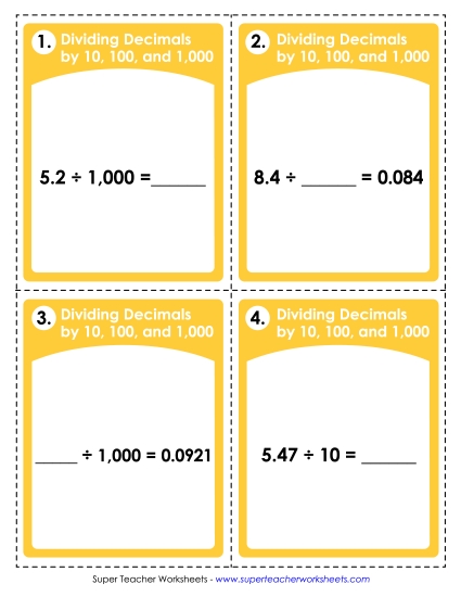 Task Cards: Dividing Decimals by 10, 100, and 1,000