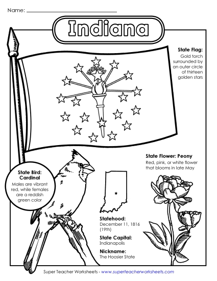 Indiana State Symbols Coloring Page
