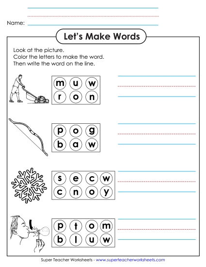 Color the Letters & Write (-ow)
