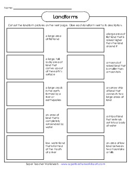 Landform Worksheet: Cut & Glue Free 3rd Grade Science Worksheet