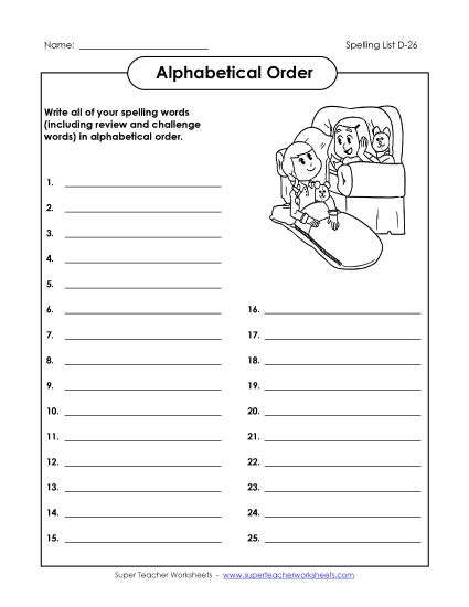 ABC Order: Write List (D-26)