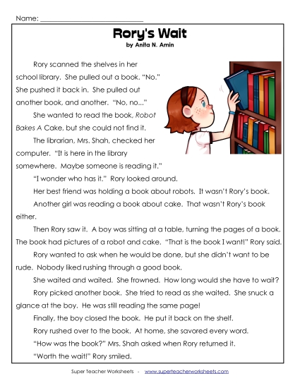 Rory\'s Wait 2nd Grade Reading Comprehension Worksheet