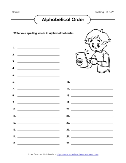 ABC Order: Write List (E-29)